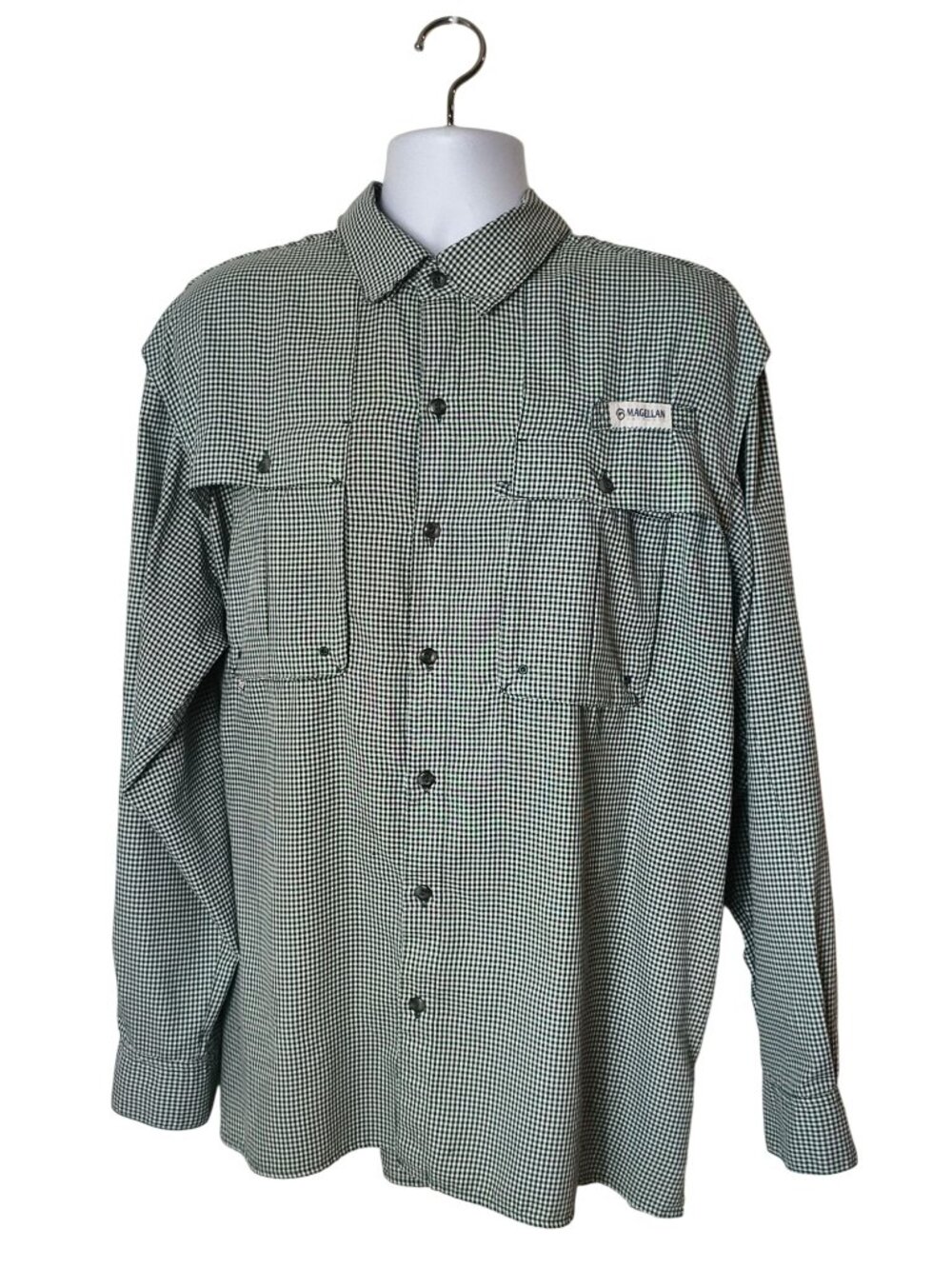 Magellan Outdoors Mens XL Fishing Shirt Angler Loose Fit Green Gingham Lng Slv